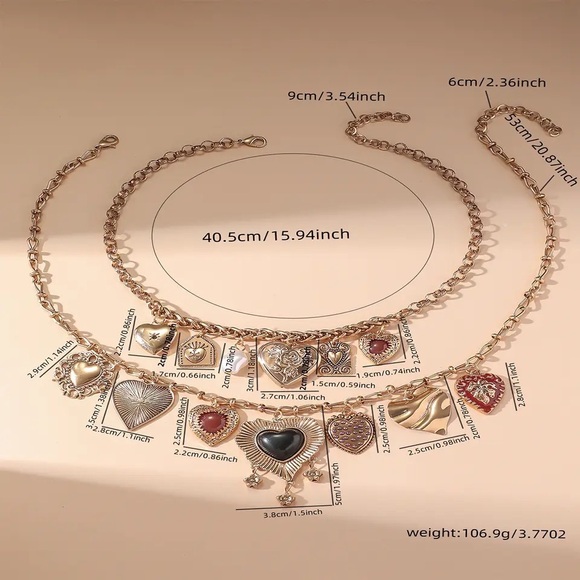 Zara 2-chains Heart Drop Charms Double Chain Necklaces Set - Picture 11 of 16